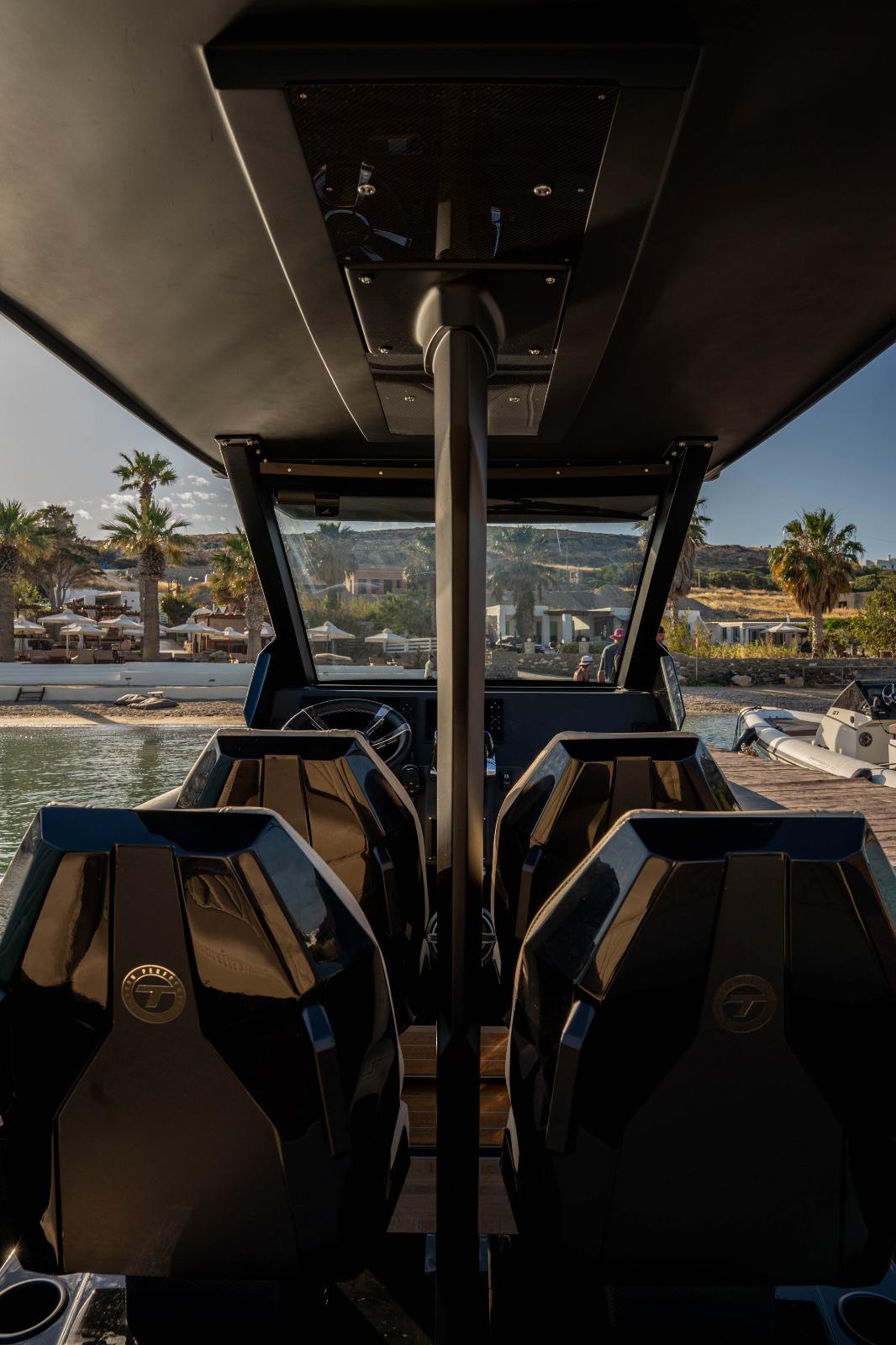 Luxury private boat on the Aegean sea near Paros, Greece